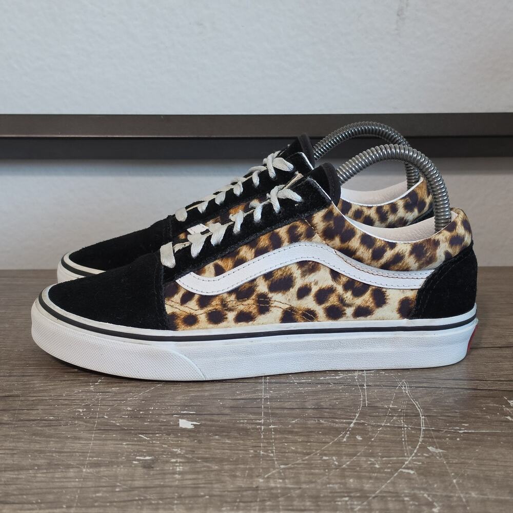 Vans Old Skool Women's Athletic Skate Shoes Sneakers Size 7 Black/Cheetah Print